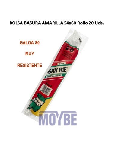 BOLSA BASURA AMARILLA 54x60 Rollo 20 Uds