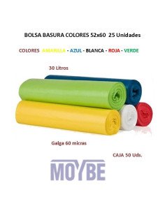 BOLSA BASURA AMARILLA 52x60 Rollo 25 Uds.