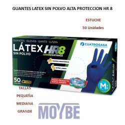 GUANTES LATEX ALTA PROTEC. HR 8 AZUL T-M 50 Uds.