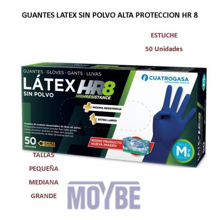 GUANTES LATEX ALTA PROTEC. HR 8 AZUL T-S 50 Uds.