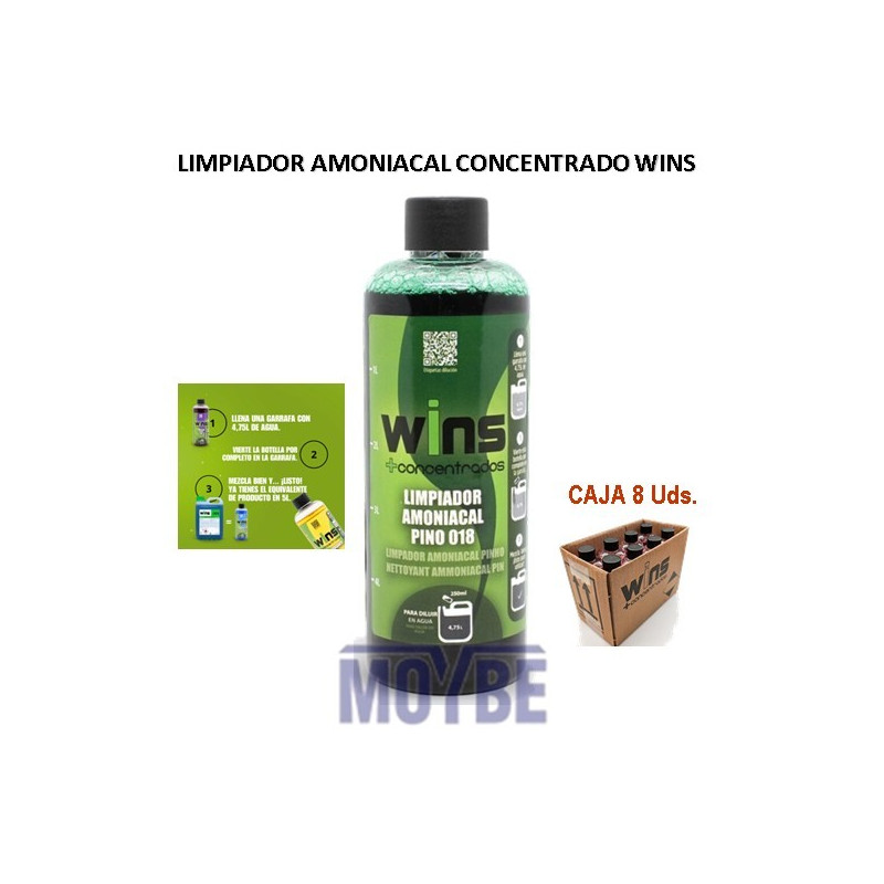 LIMPIADOR AMONIACAL/PINO CONCENTRADO WINS 8x250 ml.