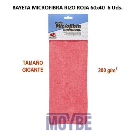 BAYETA MICROFIBRA RIZO ROJA 60X40 300 g/m2. 6 Uds