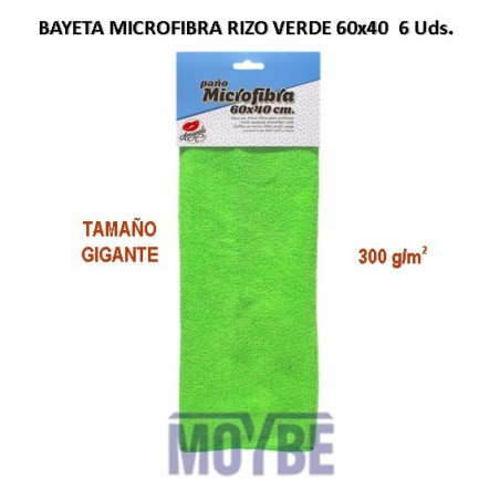 BAYETA MICROFIBRA RIZO VERDE 60X40 300 g/m2. 6 Uds